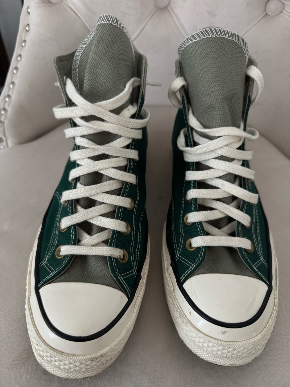 Converse High Top Sneakers in Green and White
